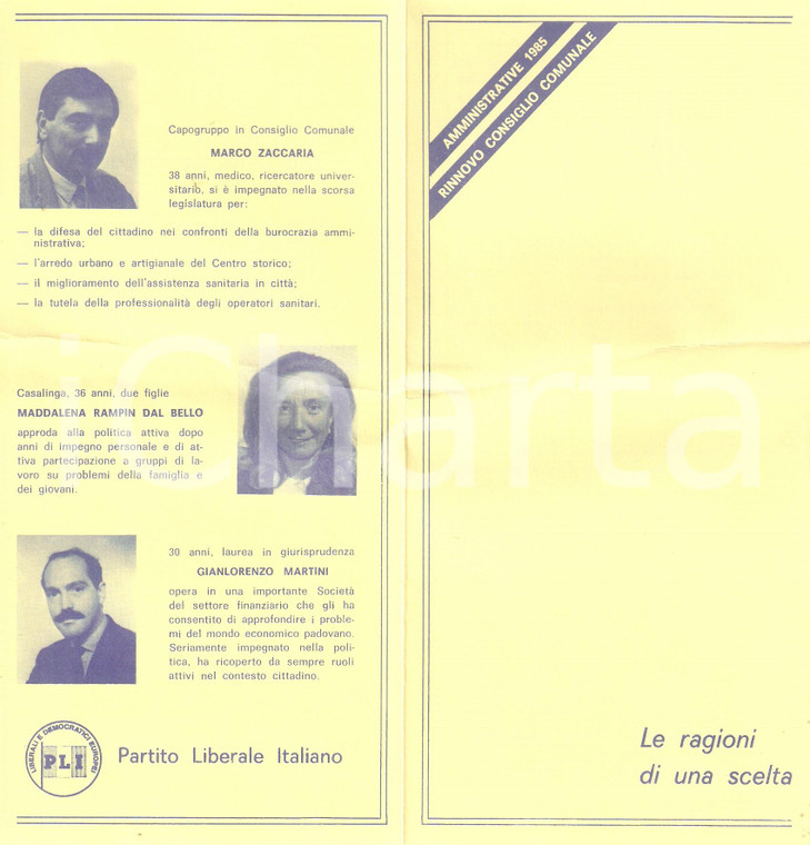 1985 PADOVA Candidati PLI Elezioni amministrative PARTITO LIBERALE *Pieghevole