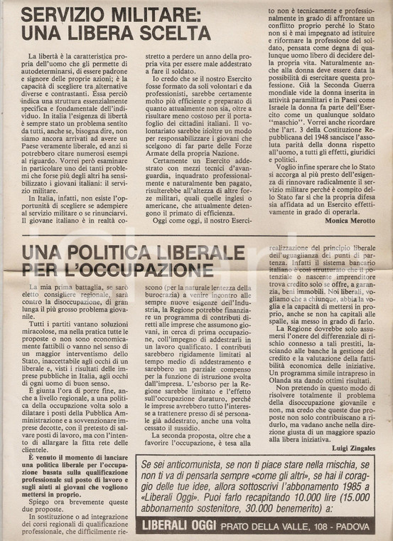 1985 PADOVA - LIBERALI OGGI Niccolò GHEDINI dice no ai compromessi *Anno I n.2