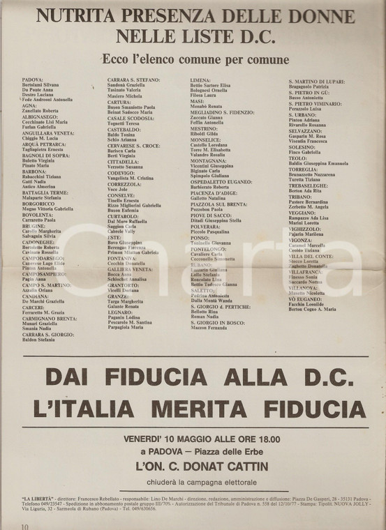 1985 PADOVA - LA LIBERTÀ Presenza femminile nelle liste DC Periodico Anno 3 n.11