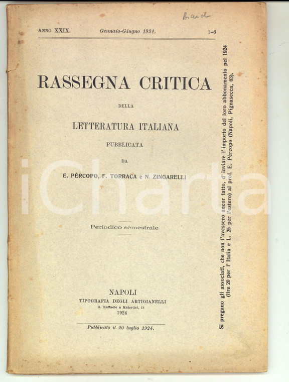 1924 RASSEGNA CRITICA LETTERATURA ITALIANA Margherita Costa cortigiana rimatrice