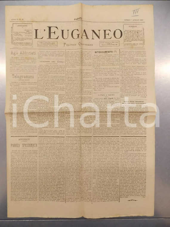 1890 PADOVA - L'EUGANEO Trentino nuovo Stato Pontificio PESCE D'APRILE *Giornale