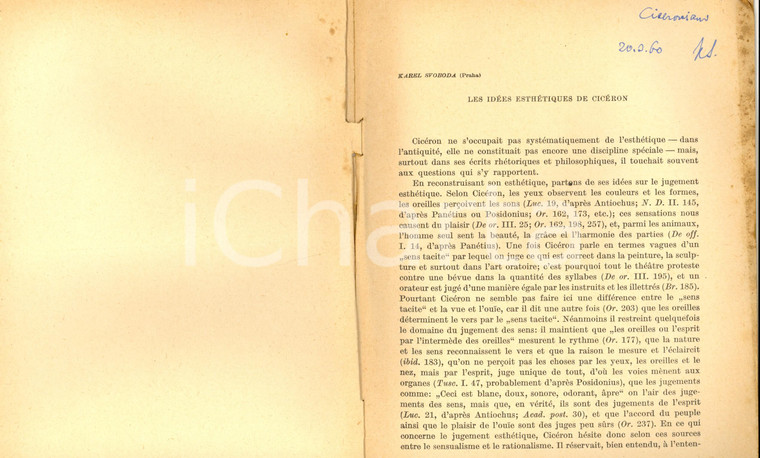 1960 Karel SVOBODA Les idées esthétiques de Cicéron *Invio autografo