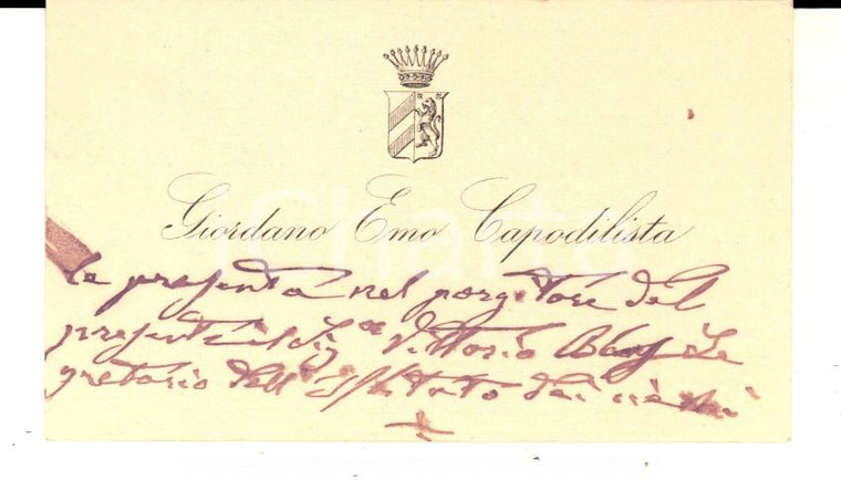 1906 PADOVA Nobile Giordano EMO CAPODILISTA *Biglietto da visita autografo
