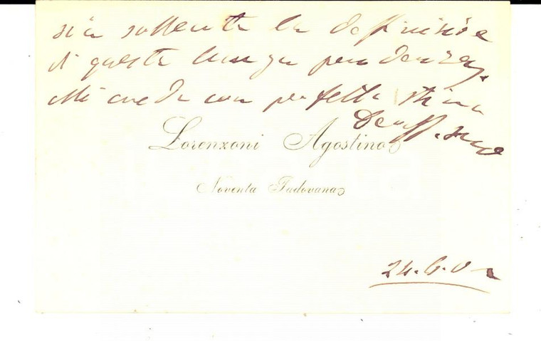1902 NOVENTA PADOVANA Agostino LORENZONI - Biglietto da visita autografo