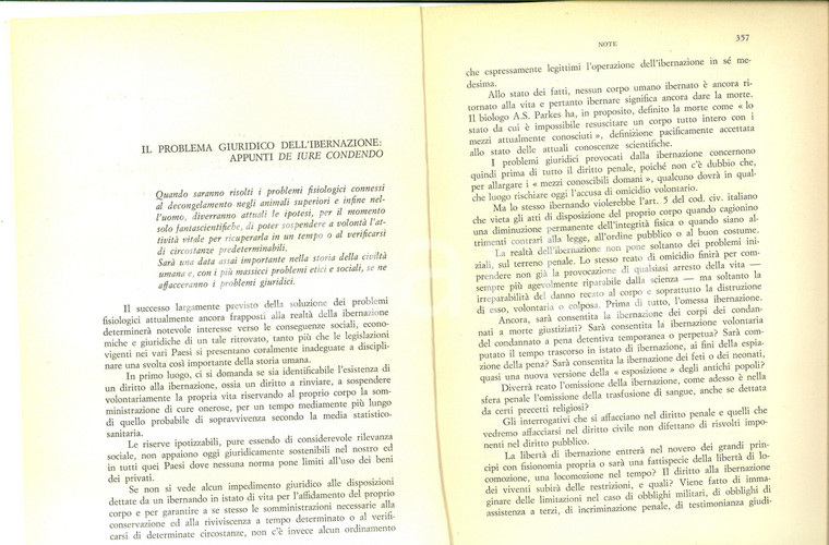 1976 Alberto GAMBERINI Il problema giuridico dell'ibernazione *Invio autografo