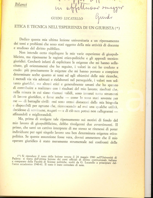 1980 Guido LUCATELLO Etica e tecnica nell'esperienza di un giurista *AUTOGRAFO