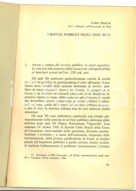 1984 Fabio MERUSI I servizi pubblici negli anni '80 *"Quaderni regionali"