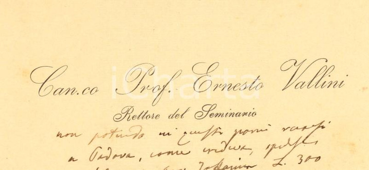 1890 ca ROVIGO Canonico prof. Ernesto VALLINI - Biglietto da visita autografo