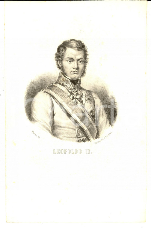1850 ca TORINO Ritratto di Leopoldo II di Toscana *Lit. DOYEN Inc. PERRIN