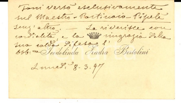 1897 PADOVA Nobile Teodolinda ZADRA BERTOLINI *Biglietto da visita autografo