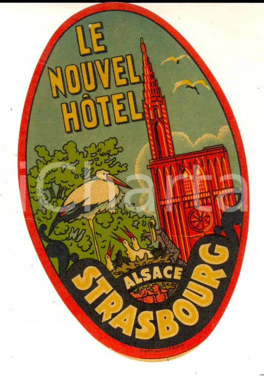1930 ca STRASBOURG (ALSACE) Le Nouvel Hotel *Etichetta pubblicitaria 9x15 cm 
