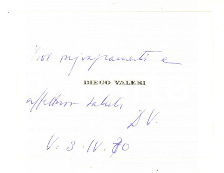 1970 PADOVA Biglietto da visita Diego VALERI - Messaggio AUTOGRAFO