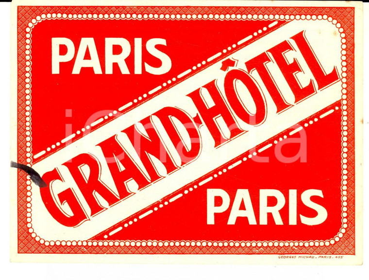 1920 ca PARIS - GRAND-HOTEL *Etichetta pubblicitaria VINTAGE 15x12 cm 