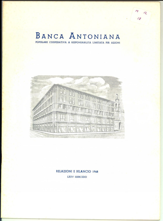 1968 BANCA ANTONIANA di PADOVA E TRIESTE - Relazione e bilancio 50 pp. 