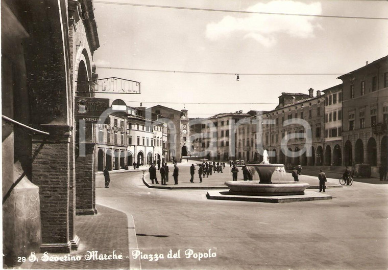 1955 SAN SEVERINO MARCHE Piazza del Popolo e agenzia SINGER *Cartolina FG NV 