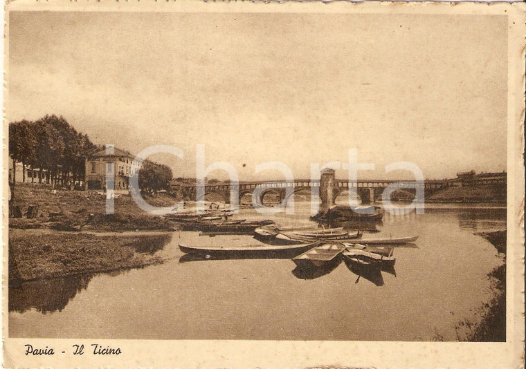 1935 ca PAVIA Barche sul TICINO Panorama *Cartolina FG NV 