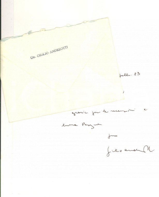 1989 ROMA Giulio ANDREOTTI ringrazia per recensioni *Lettera autografa 