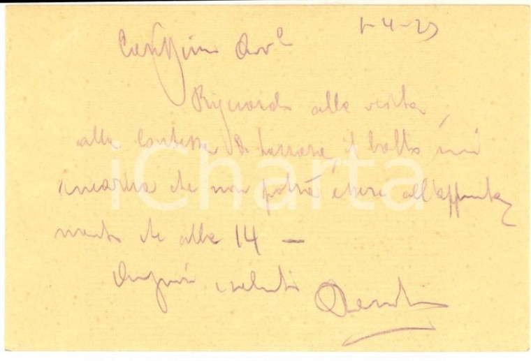 1929 PADOVA Pollione MARCOLIN ingegnere civile e idraulico - Biglietto autografo 