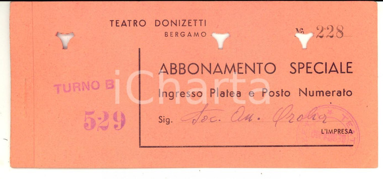 1950 ca BERGAMO TEATRO DONIZETTI Carnet ingressi - Abbonamento speciale 