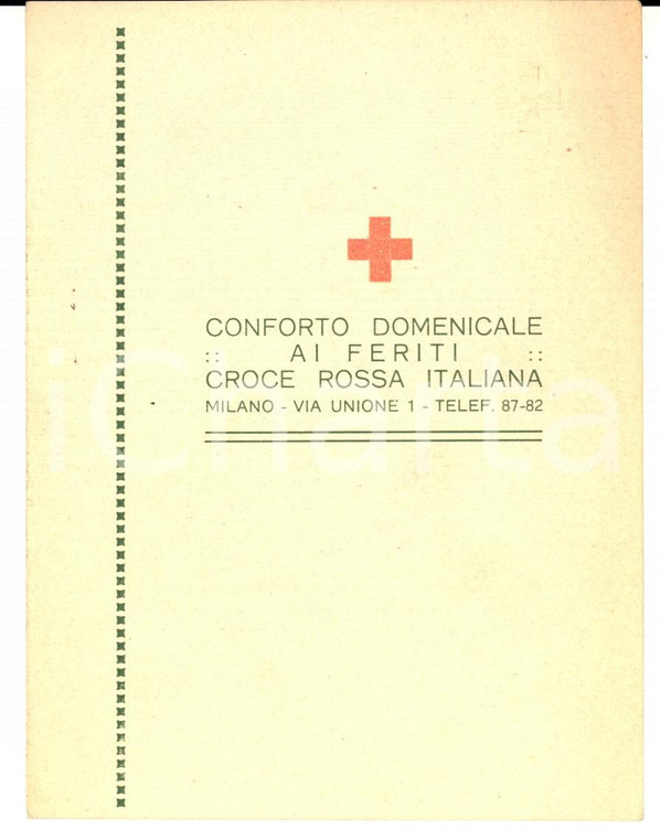 1917 CROCE ROSSA ITALIANA Conforto domenicale ai feriti - Biglietto relazione 