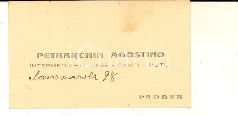 1926 PADOVA Agostino PETRARCHIN intermediario case - Biglietto da visita 