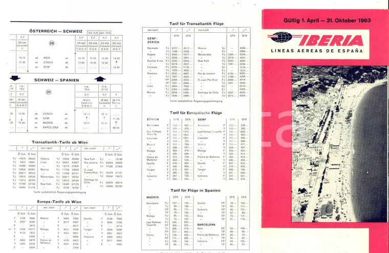 1963 IBERIA Lineas aereas de España - Brochure orari VINTAGE DEUTSCH 