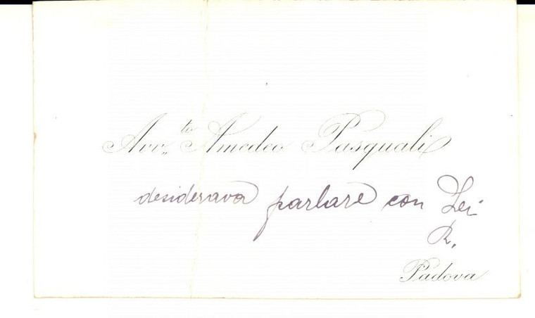 1905 ca PADOVA Avv. Amedeo PASQUALI - Biglietto da visita DANNEGGIATO 