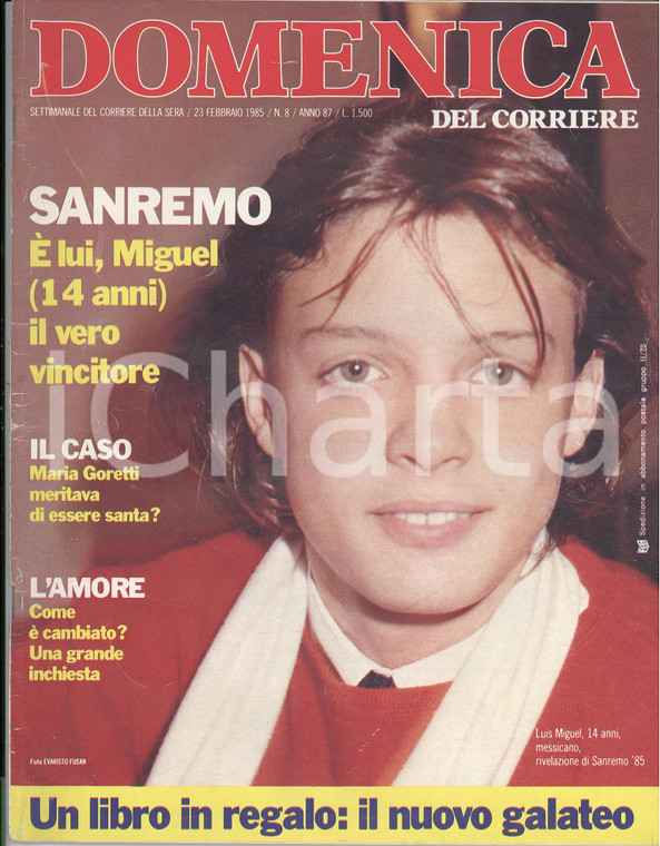 1985 DOMENICA DEL CORRIERE Festival di Sanremo: Luis MIGUEL - Franco BOMPIERI 