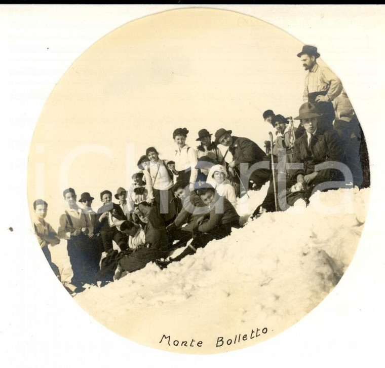 1917 MONTE BOLETTO Giovani escursionisti nella neve *Foto VINTAGE 10 cm