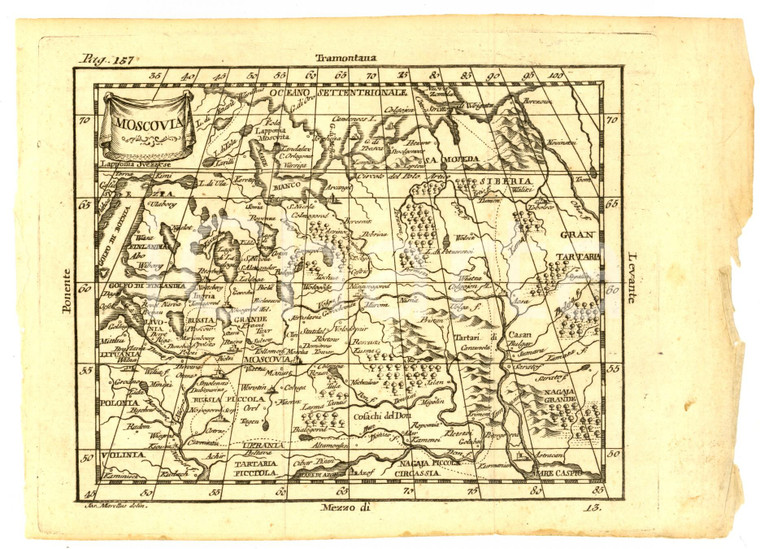1790 ca Claudio BUFFIER Geografia universale - MOSCOVIA *Mappa 22x16 cm