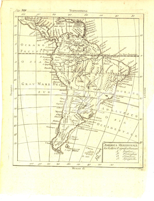 1790 ca ANONIMO GEOGRAFIA America Meridionale *Mappa 21x28 cm