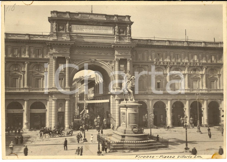 1922 FIRENZE Veduta di piazza Vittorio Emanuele e Pension PENDINI *Foto VINTAGE