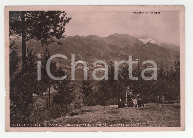 1949 CLUSONE Panorama visto dalla Pineta di Beur *Cartolina ANIMATA FP VG