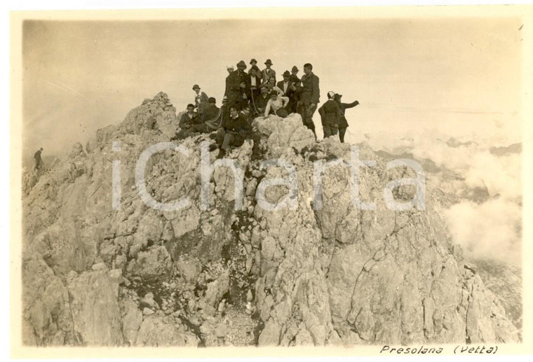 1917 Massiccio della PRESOLANA Gruppo di alpinisti in vetta - Foto VINTAGE 15x10
