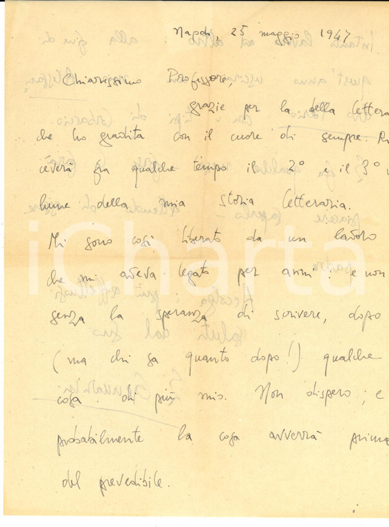 1947 NAPOLI Edoardo GENNARINI termina la sua "Storia letteraria" *Autografo