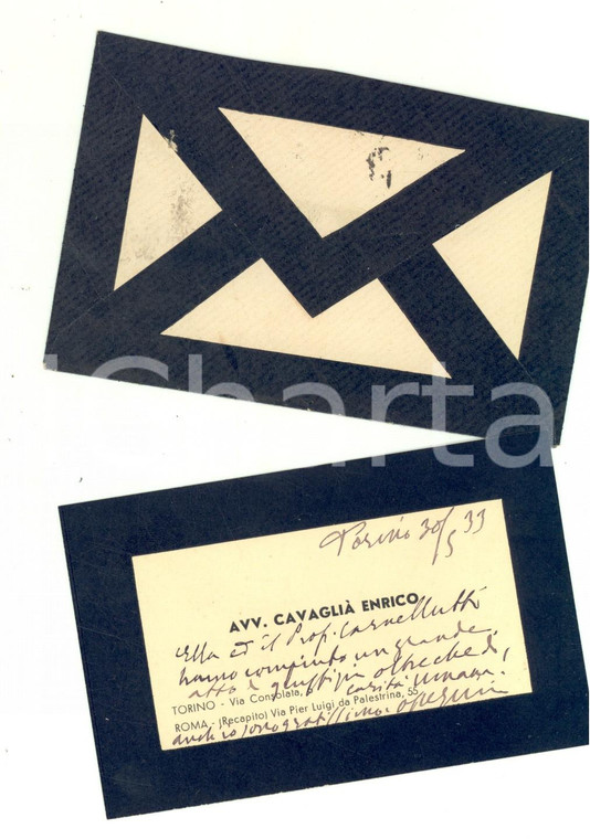 1933 TORINO Avv. Enrico CAVAGLIA'  - Biglietto AUTOGRAFO listato a lutto