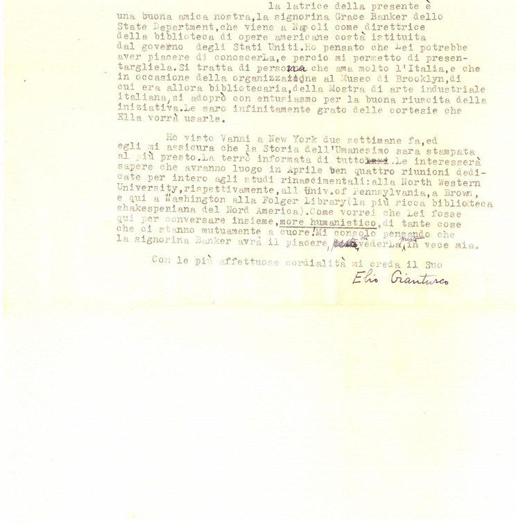 1937 WASHINGTON Elio GIANTURCO e  i congressi sul Rinascimento *Autografo
