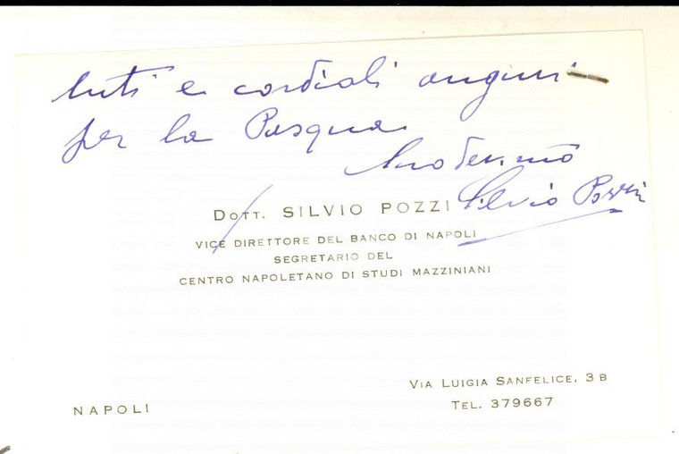 1965 NAPOLI Centro Studi Mazziniani - Biglietto da visita Silvio POZZI Autografo