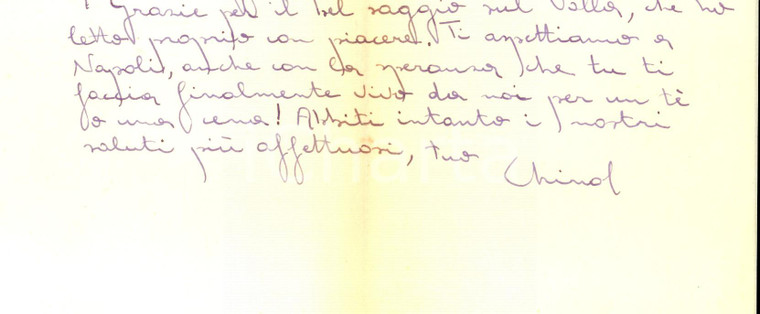 1957 UNIVERSITA' DI NAPOLI Elio CHINOL invita un collega - Lettera autografa