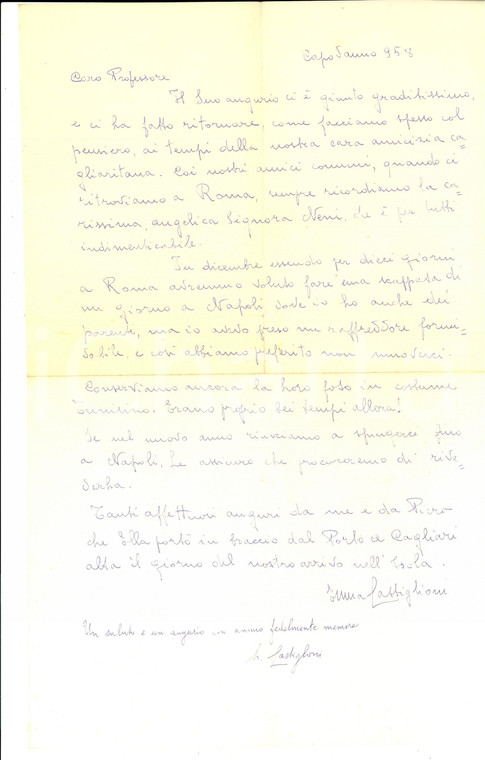 1958 MILANO Lettera di auguri di Emma e Luigi CASTIGLIONI - Autografo