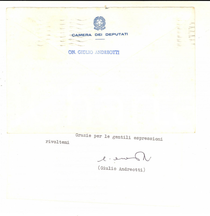 1986 ROMA Camera dei Deputati - Biglietto on. Giulio ANDREOTTI autografo