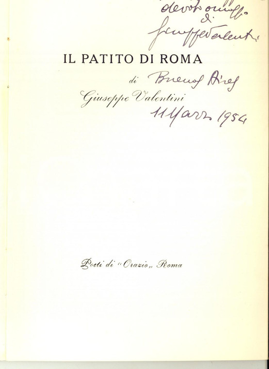 1954 Giuseppe VALENTINI Il patito di Roma - Invio AUTOGRAFO copia n° 65