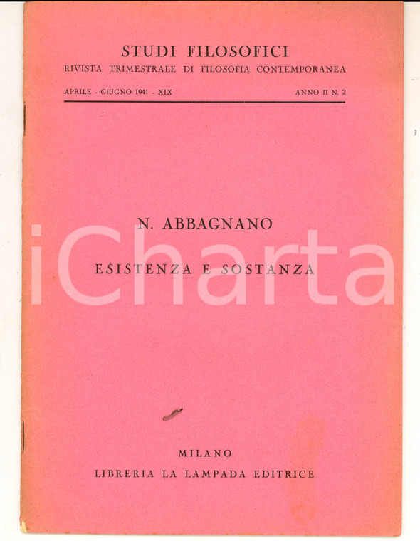 1941 MILANO Nicola ABBAGNANO Esistenza e sostanza - Ed. LA LAMPADA 