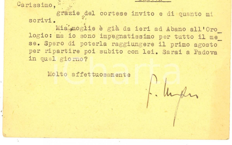 1949 ROMA Cartolina avv. Filippo UNGARO a un collega veneto - AUTOGRAFO
