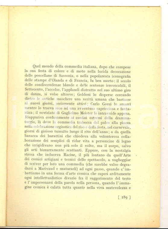 1940 ca Mario APOLLONIO I comici dell'arte - Estratto con invio AUTOGRAFO