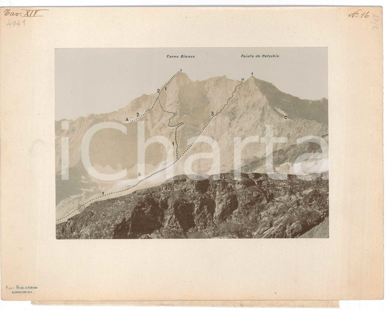 1910 ca DOLOMITI Versante nord Corno Bianco POINTE DE NETSCHIO Foto con lucido