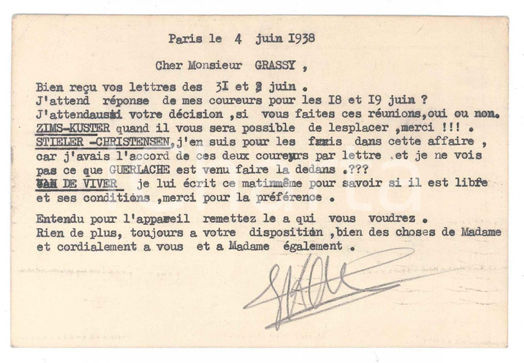1938 PARIS CICLISMO Georges KAISER direttore sportivo - Cartolina *AUTOGRAFO