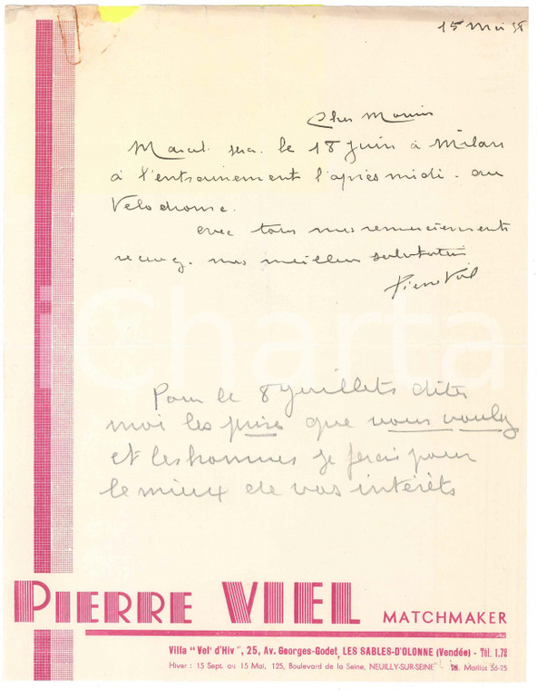 1938 LES SABLES-D'OLONNE CICLISMO Pierre VIEL su Marcel GUIMBRETIERE in gara