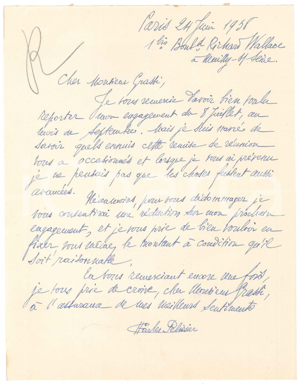 1938 PARIS CICLISMO Charles PELISSIER accetta riduzione di ingaggio *AUTOGRAFO