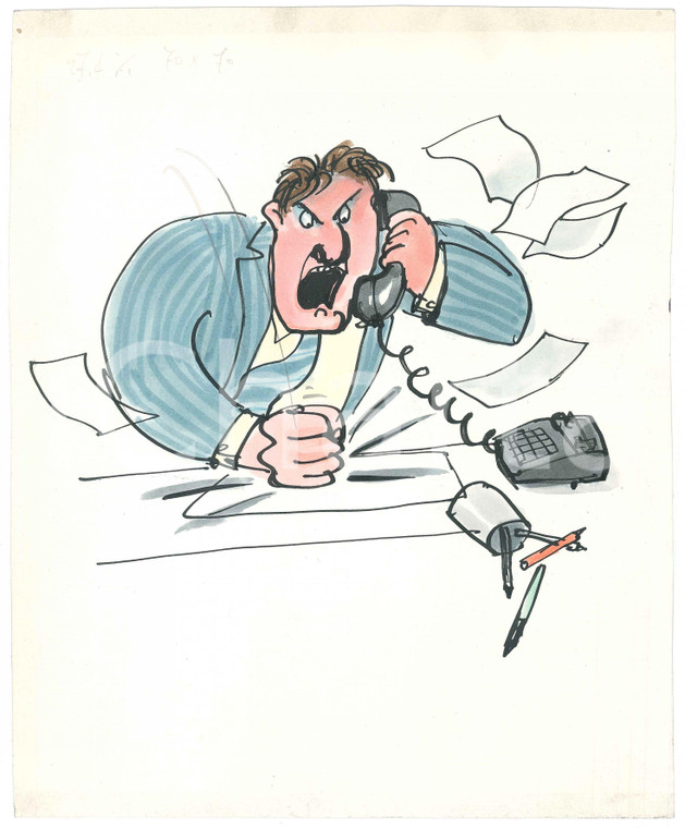 1970 ca SATIRA Irritabilità - Manager arrabbiato - Illustrazione originale 24x29